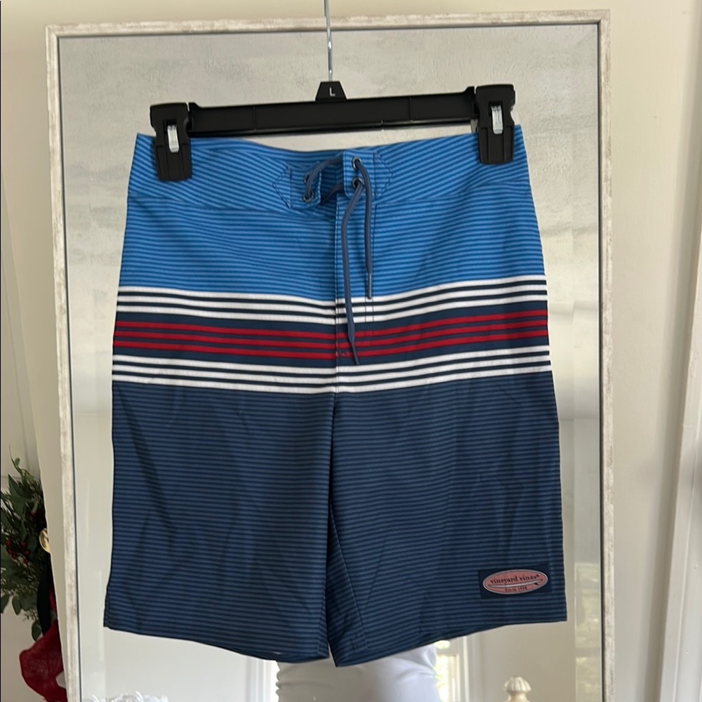 Vineyard Vines Blue and Red Board Shorts with Sporty Design